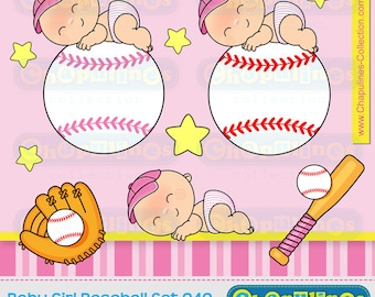 Clipart Bebé niña - Clipart de Baseball - imágenes - Baby shower clipart - ilustraciones bebé Set 040