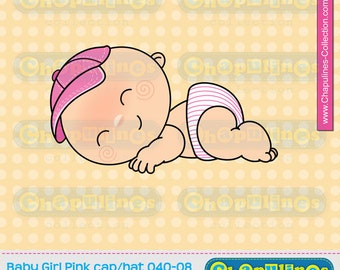 Bebé clipart con gorra rosa - Baseball - Clipart - imagen - 040-08