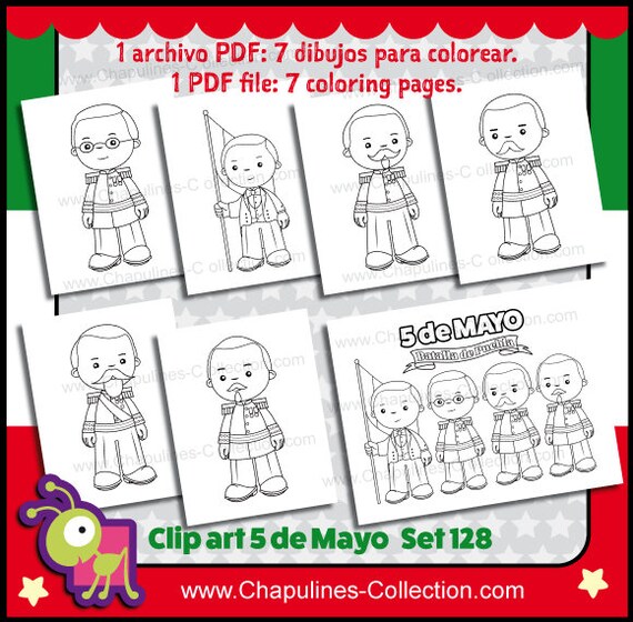 5 De Mayo Clipart Black & White and Coloring Pages Mexican - Etsy