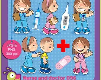 Clipart infermiera e medico, clipart medicina, immagini di infermiere, immagini di medici, illustrazioni, clipart per bambini set 096