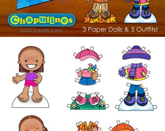 Paper Dolls - Printable - Seasons of the Year - Girls - Full Color - Set 022