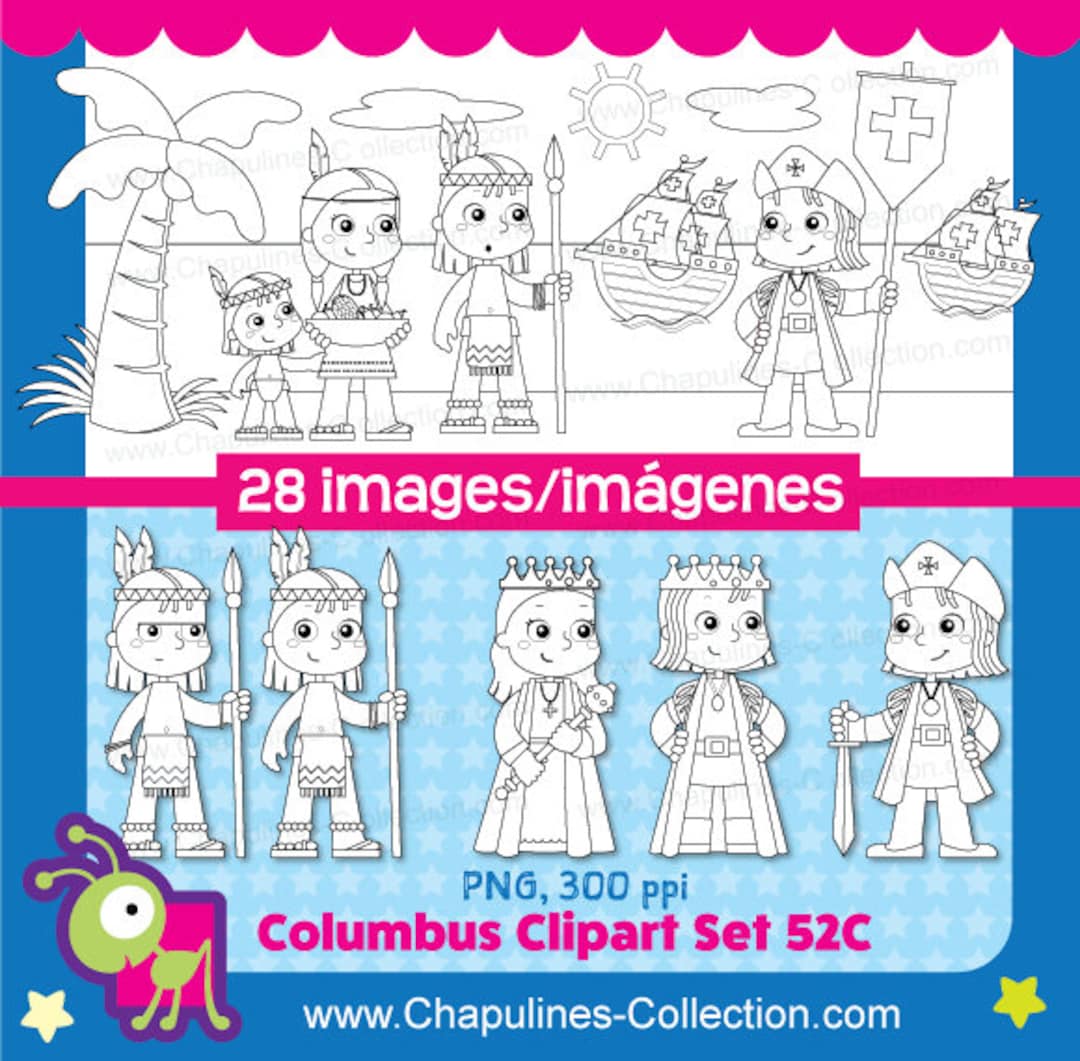 Clipart de Cristobal Colón en blanco y negro, Descubrimiento de