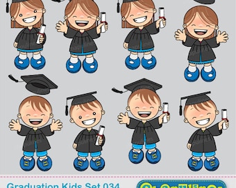 Clipart Graduation Kids, school illustrations, kindergarten images, cap and gown kids clipart 034