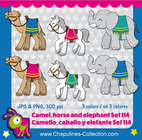  Clipart Caballo Camello dromedario y Elefante de los tres