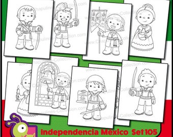 Combo clipart Independencia de México a color y en blanco y - Etsy México