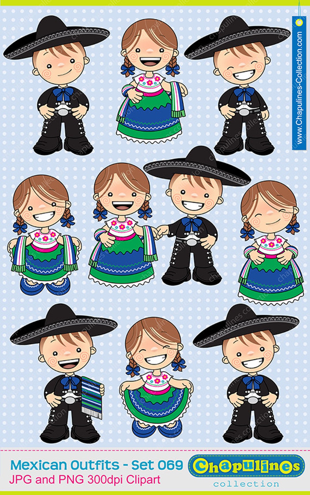 Mexican Outfits Clipart China Poblana and Charro Kids - Etsy