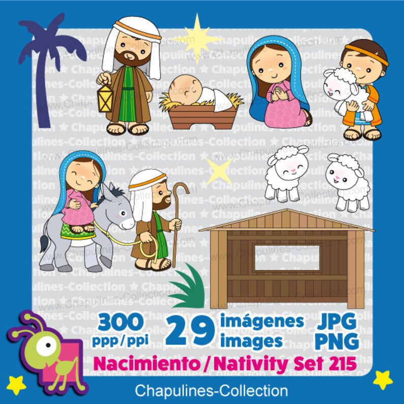 Puede incluir: Un conjunto de 29 im&aacute;genes digitales que representan la historia de la Natividad. Las im&aacute;genes presentan una variedad de personajes, incluyendo a Mar&iacute;a, Jos&eacute;, el beb&eacute; Jes&uacute;s, pastores y animales. Las im&aacute;genes est&aacute;n en un estilo de dibujos animados y son perfectas para crear manualidades o decoraciones navide&ntilde;as.