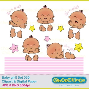Baby girl Clipart- baby shower clipart, newborn illustrations, baby girl images, Digital Clipart and Digital Paper - Set 30