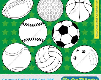 Sport balls digital stamps clipart, commercial use, black and white balls scrapbooking, graphics, balls PNG, school clipart set 068