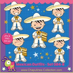 Mexico Clipart, white and gold charro, mexican suit, mexican traditional outfit, Mexico clip art set 084-B