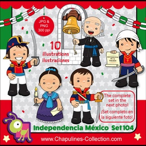 Mexikanische Unabhängigkeit Clip art, Helden, Mexiko Clipart Kinder, Schule, Kinder Illustrationen, Fiesta, mexikanische Nationalfeier Set 104
