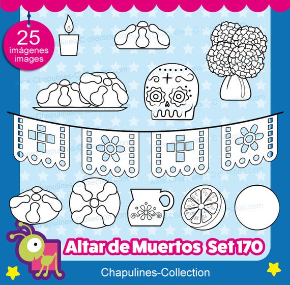 Clipart de Altar de Muertos en blanco y negro Día de Muertos - Etsy México