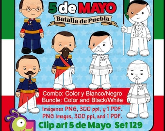 Bundle 5 de Mayo Clipart color and black & white, and coloring pages, Mexican history, Batalla de Puebla, Battle of Puebla Set 129