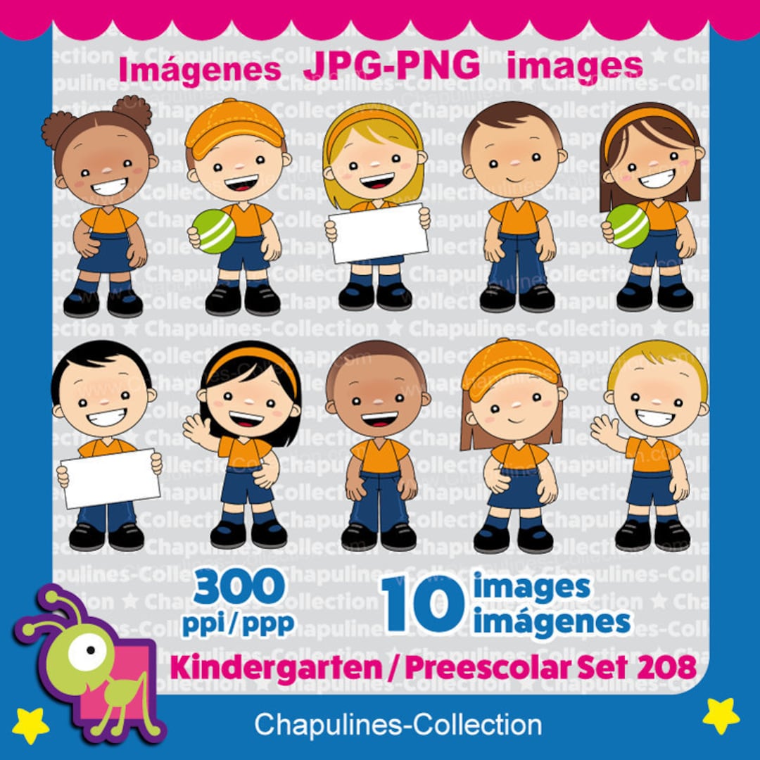 Kindergarten Kids Clipart, With Orange and Blue Uniform, Set 208 - Etsy