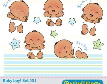 Baby jongen Clipart - Baby douche Digitale Clipart en Digitaal Papier - baby illustraties, pasgeboren afbeeldingen Set 31