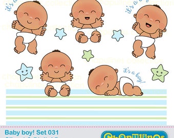 Baby boy Clipart - Baby shower Digital Clipart and Digital Paper - baby illustrations, newborn images Set 31