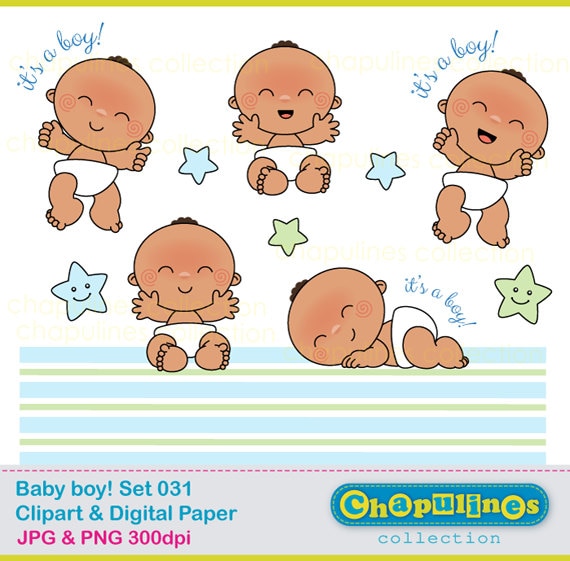 Baby boy Clipart - Baby shower Digital Clipart and Digital Paper - baby illustrations, newborn images Set 31