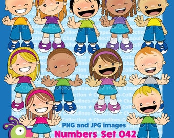 Kids counting numbers with fingers clipart in color Set 042