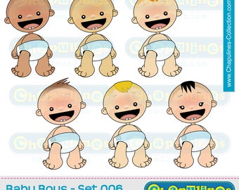 Baby Boys clipart, babies in Diaper Clipart, babies illustrations set 006