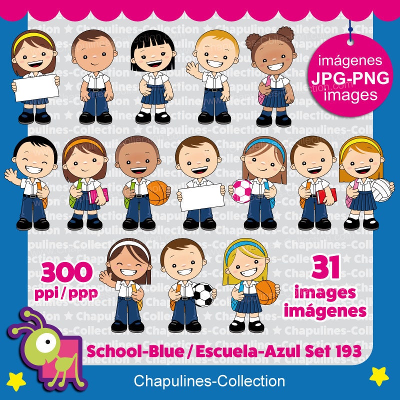 School Kids Clipart With White and Blue Uniform, Set 193 - Etsy