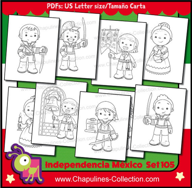 Mexican Independence clip art Black and White, Heroes, Coloring Pages, Mexico, clipart kids, school illustrations, fiesta, set 105 image 3