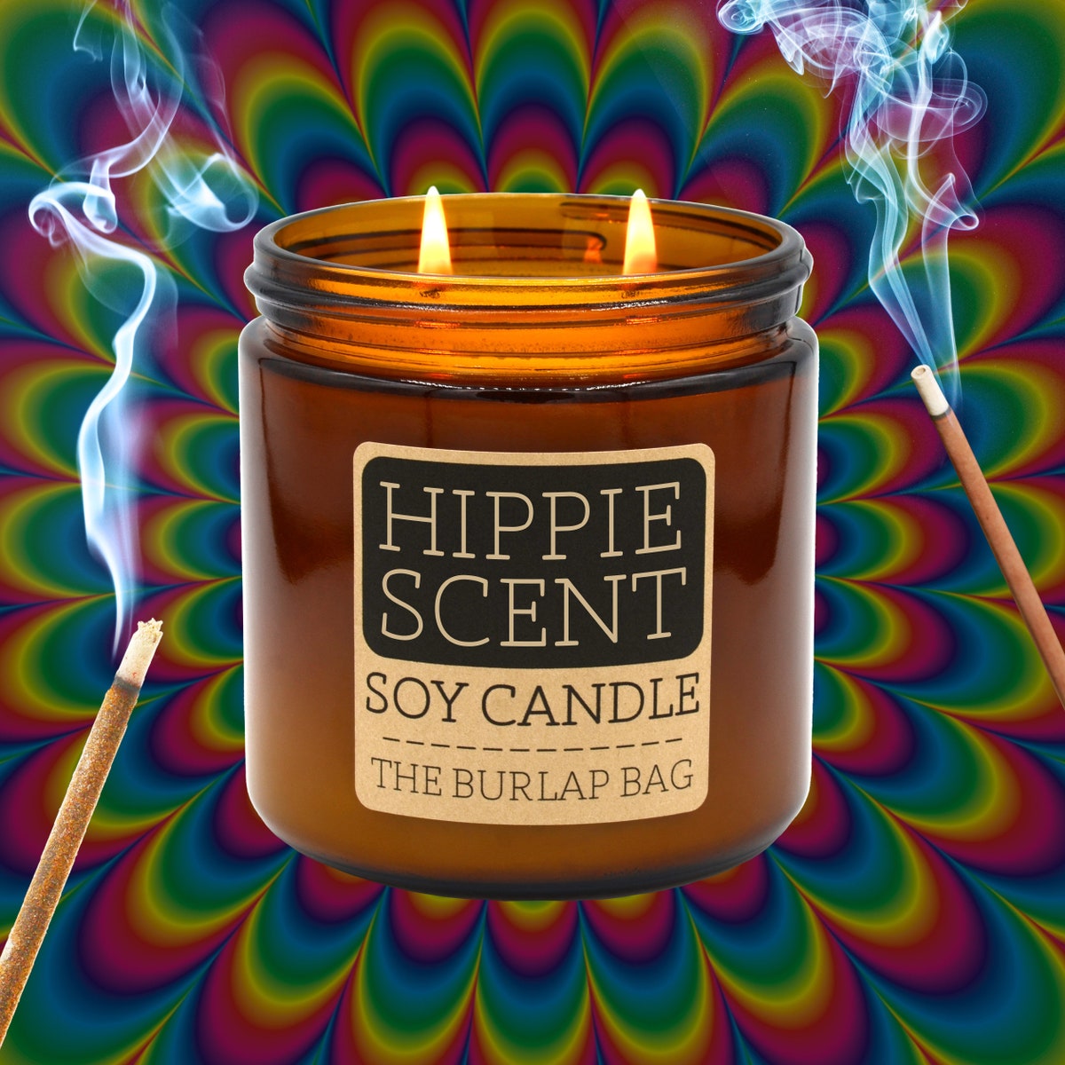 Hippie Scent - smells like patchouli, sandalwood, citrus, lavender - Large Soy Candle, Patchouli Scent, Sandalwood Smell (16oz)