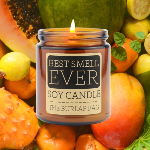 Best Smell Ever - smells like tropical citrus fruits such as satsuma, guava, papaya - Citrus Candle, Rustic Home Decor, Fresh (9oz)