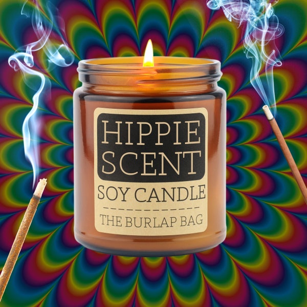 Hippie Scent - smells like patchouli, sandalwood, citrus, lavender - Soy Candle, Hippie Gift, Bohemian Gift, Beatnik Gift, (9oz)