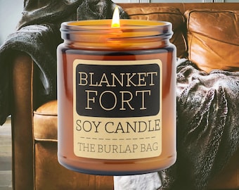 Blanket Fort - smells like raspberries, plum and vanilla - Soy Candle, Nostalgic Smell, Cozy Home Decor, Handpoured Candle (9oz)