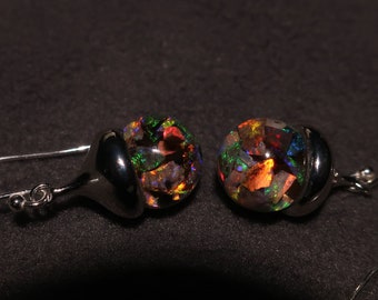 Floating Opal Earrings with Neon bright Andamooka gem opal. Murano Glass spheres. 925 Sterling Silver caps. 6 Carats opal