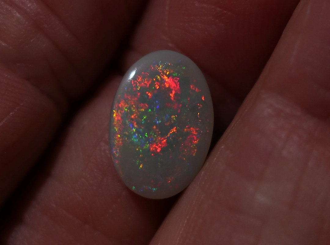 Coober Pedy Australian Opal With Bright Red and Rainbow Floral Confetti