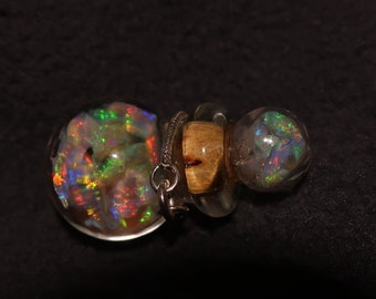 Lightning Ridge Crystal Opal Floating Opal Vial, Pendant. Murano Glass vial and opal cap. 6 Carats AAA Gem Grade Opal