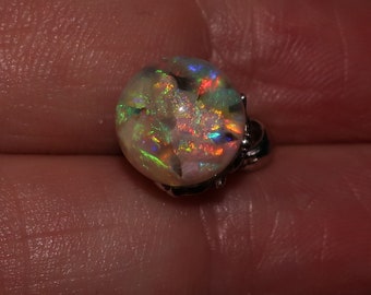 Floating Opal pendant with 4+ carats  lightning ridge Opal. Murano glass sphere Solid 925 Sterling Silver zirconia cap