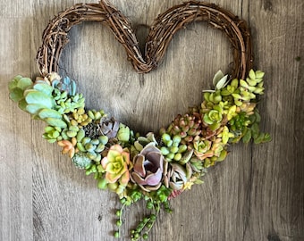 10" Heart Live Succulent Wreath | Handcrafted Living Art, Front Door Decor