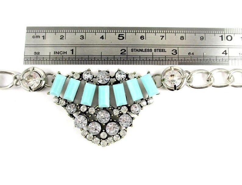 Silver Turquoise /& Crystals Boot Bracelet Bling Chain Motorcycle Accessory Costume Jewelry Western Fun Cowgirl Biker Fashion Statement Dress