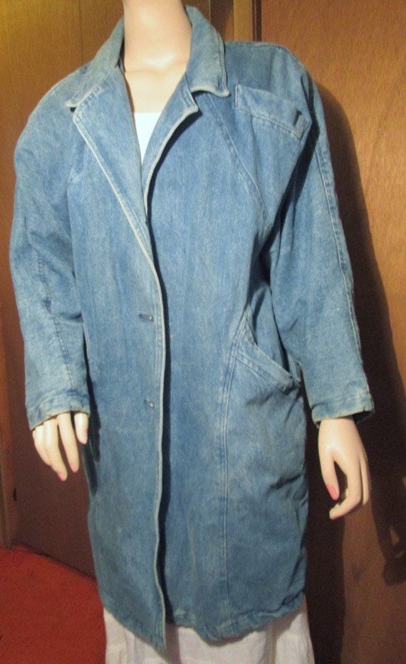 Vintage Blue Denim Long Warm Lined Jean Jacket Coa