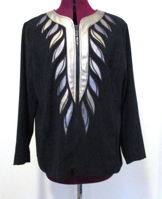 Vintage Wearable Art Bob Mackie Zip Up Black Jacke