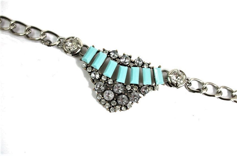 Silver Turquoise /& Crystals Boot Bracelet Bling Chain Motorcycle Accessory Costume Jewelry Western Fun Cowgirl Biker Fashion Statement Dress