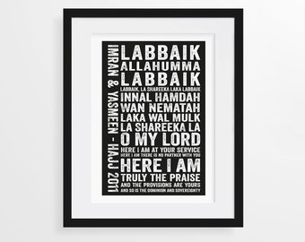 Hajj Umrah Mubarak Gift, Labbaik Type Islamic Wall Art, Hajj Gift Islamic Print