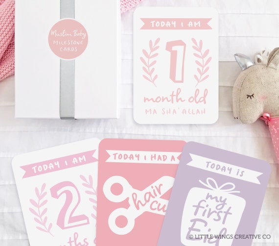 Muslim Baby Milestone Cards (Illustrated), Islamic baby Gift, Muslim Baby Nursery Decor