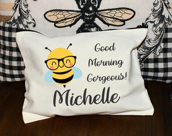Personalized Honey Bee Makeup Bag: Custom Name Cosmetic Pouch