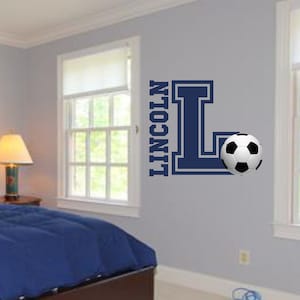 Personalized Soccer Ball Wall Decal: Initial Monogram, Sports Theme