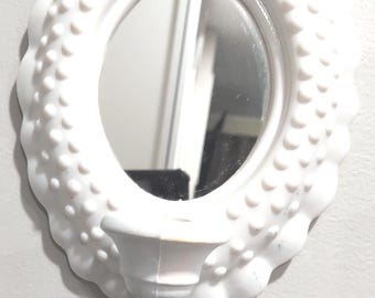 Vintage White Hobnail Wall Sconce: Oval Mirror Candle Holder