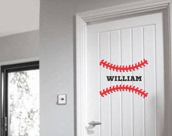 Baseball Stitching Stitches Wall Door Decal Boys Bedroom Playroom Girls Softball Laces Sport Design Kids Children's Bedroom Decor Name