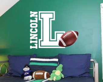 Football Name Decal sticker Initial Monogram Boys Team Touchdown Bedroom Wall Decor Letters Sports Theme