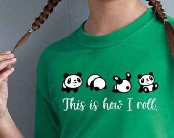 Girls Panda Boys T shirt This is How I Roll Short or Long Sleeve Bear Tee Youth Top Kawaii Cute Anime Teddy