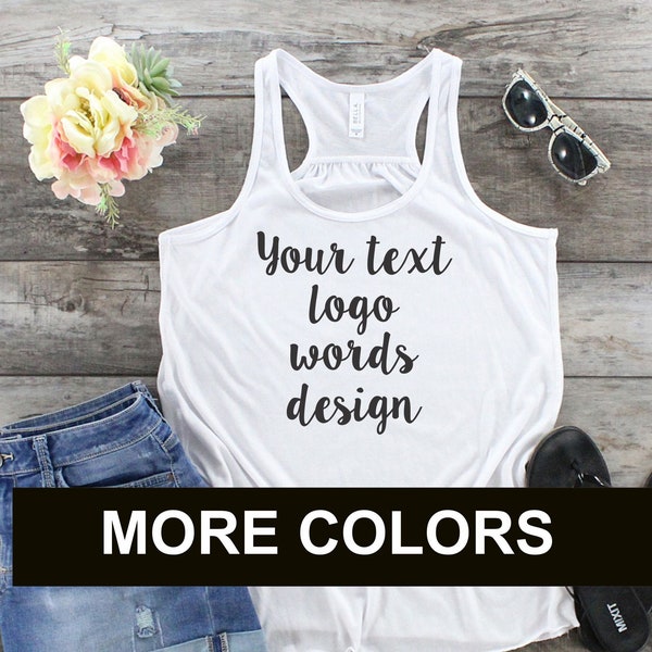 Custom Racerback Tank With Saying Personalize Add Your Own Words Text T Shirt Tee Top Women's Ladies Teen Girls Logo Workout Gym Running