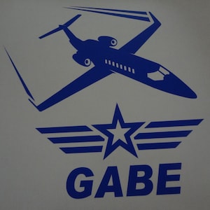 Wall Decal Boys Room Wall Decor Personalized Picture Jet Plane Airplane Pilot Animated Cartoon Childrens Playroom