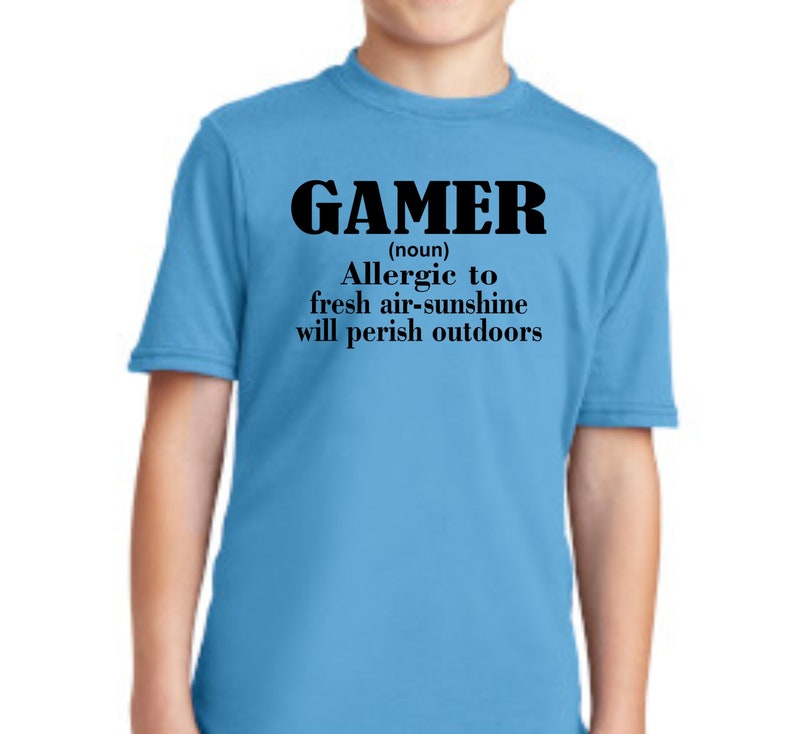 Gamer Noun Allergic to Fresh Air Sunshine T shirt Youth Kids Boys Girls Funny Tee Graphic Gaming Console Video Game Children/'s