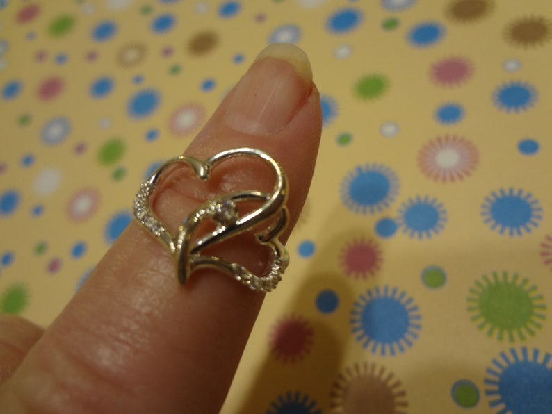 Silver Double Heart Ring 925 Sterling Silver Band Size 6 Birthday Gift Mom Gorgeous Gift Mom Daughter In Memory CZ Diamond Hearts Entwined